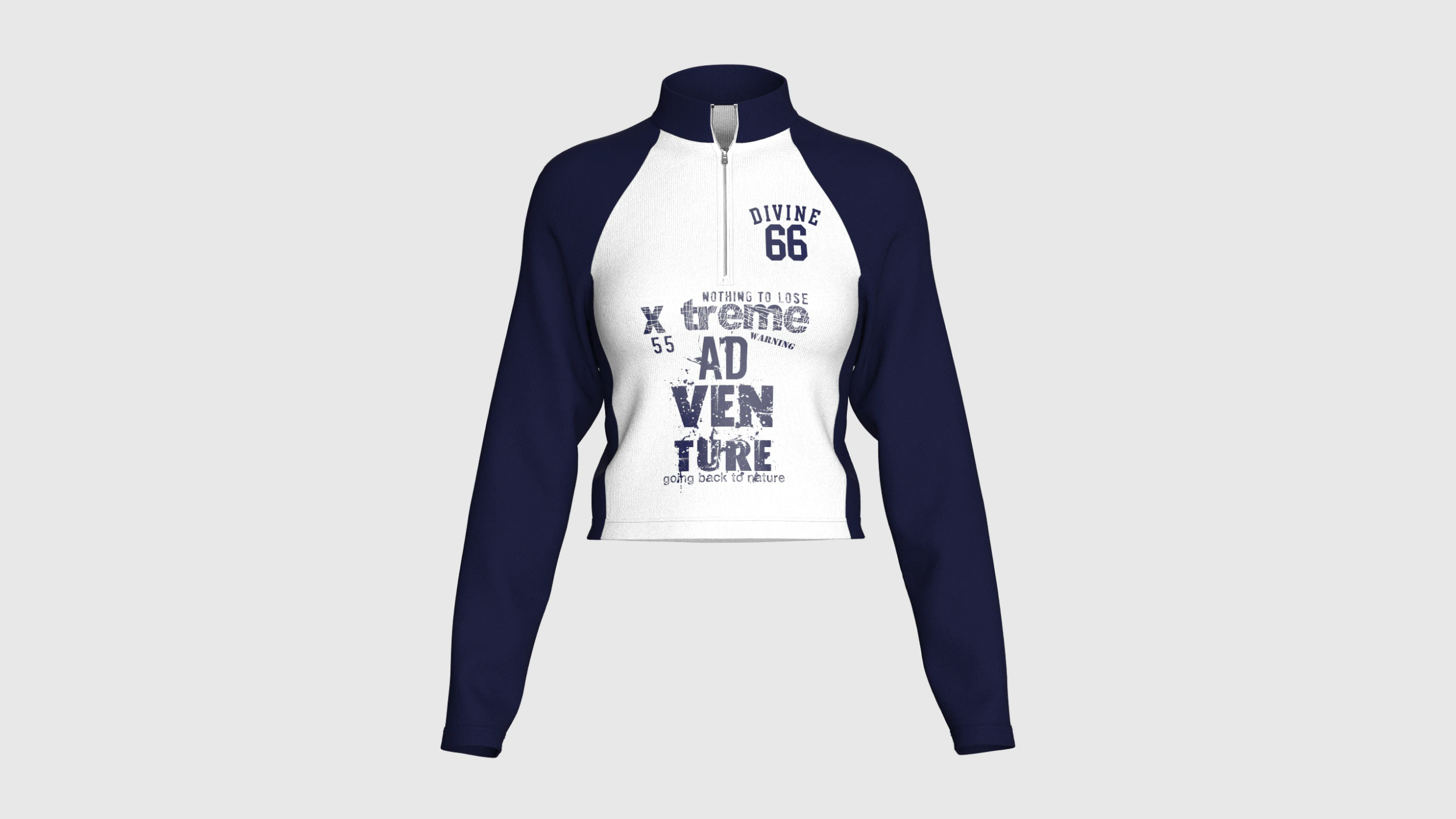 Jaqueta feminina raglan com meio z&iacute;per estampado Modelo 3D .c4d .max .obj .3ds .fbx .stl .blend 