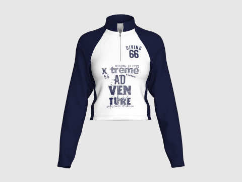 ガールズラグランハーフジッププリントジャケット 3Dモデル