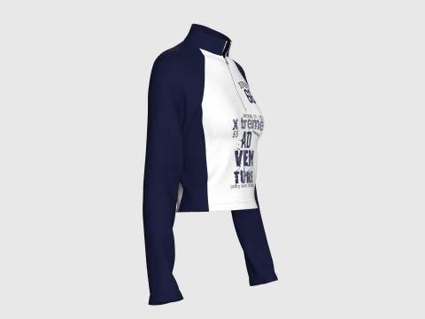 Jaqueta feminina raglan com meio z&iacute;per estampado Modelo 3D