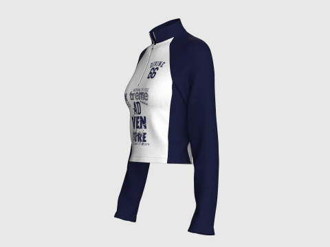 Jaqueta feminina raglan com meio z&iacute;per estampado Modelo 3D