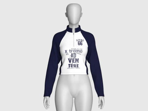 Jaqueta feminina raglan com meio z&iacute;per estampado Modelo 3D