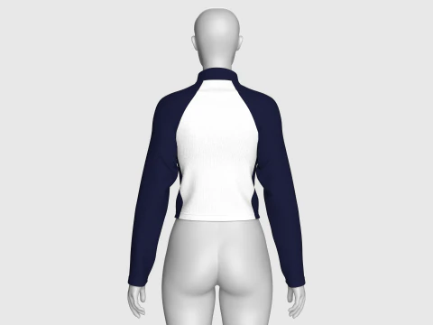 Jaqueta feminina raglan com meio z&iacute;per estampado Modelo 3D