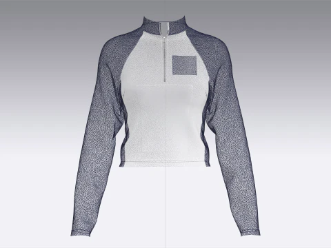 Jaqueta feminina raglan com meio z&iacute;per estampado Modelo 3D