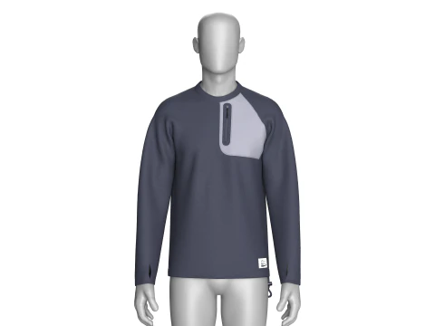 Men Raglan Zip Pocket Sweatshirt With Patch 3D Model