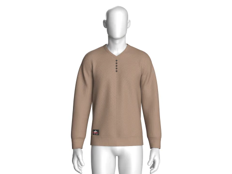 Men Henley Sweater With Patch 3D Model