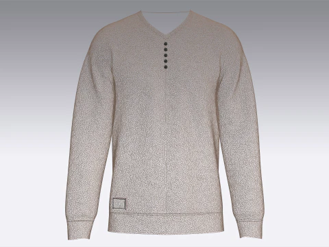 Men Henley Sweater With Patch 3D Model