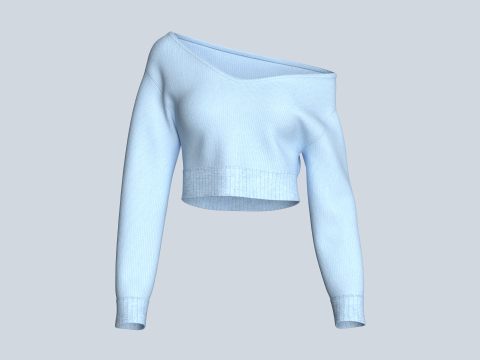 여아용 긴 넥 크롭 탑 3D 모델