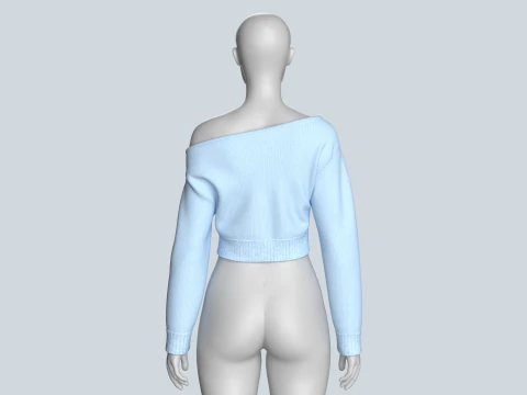 Top curto feminino com gola longa Modelo 3D