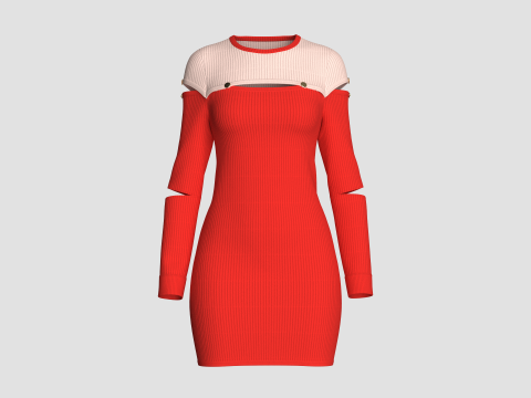 여아 레드 컷아웃 미디 스웨터 드레스 3D 모델