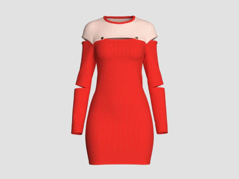 Abito maglione midi ritagliato rosso da ragazza Modello 3D