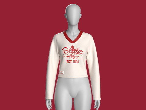 Top feminino estampado com decote em V e patch Modelo 3D