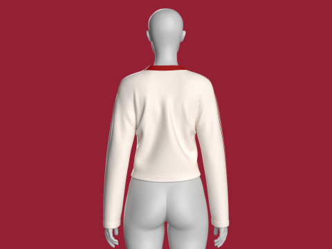 Top feminino estampado com decote em V e patch Modelo 3D