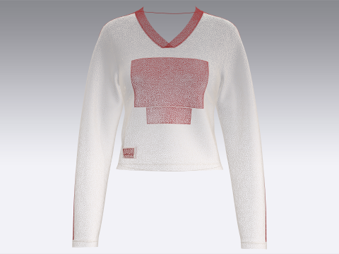 Top feminino estampado com decote em V e patch Modelo 3D