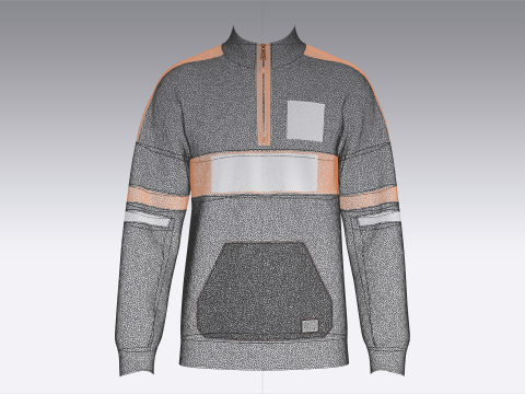 Moletom masculino com meio z&iacute;per e bolso canguru Modelo 3D