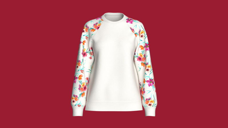 Moletom feminino com estampa de flores e manga raglan Modelo 3D .c4d .max .obj .3ds .fbx .stl .blend