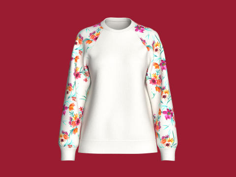 ガールズフラワープリントラグランスリーブスウェットシャツ 3Dモデル