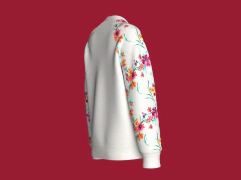 Girls Flower Print Raglan Sleeve Sweatshirt 3D Model