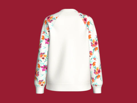 Girls Flower Print Raglan Sleeve Sweatshirt 3D Model