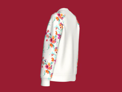 Girls Flower Print Raglan Sleeve Sweatshirt 3D Model