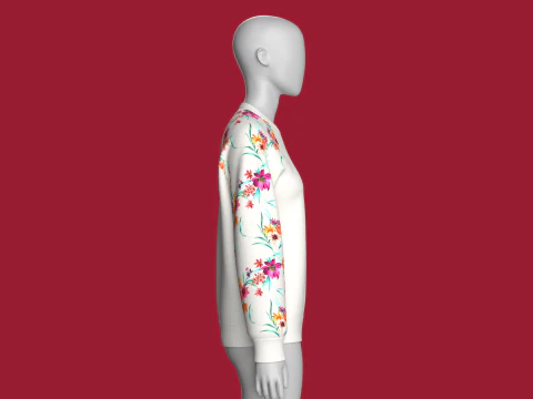 Girls Flower Print Raglan Sleeve Sweatshirt 3D Model