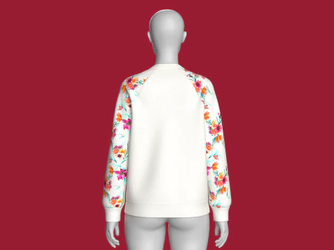 Girls Flower Print Raglan Sleeve Sweatshirt 3D Model