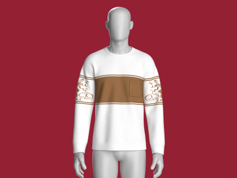 Moletom masculino de manga estampada com bolso Modelo 3D