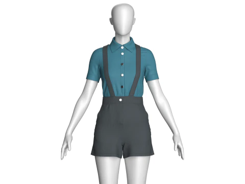 Girls Shirt With Short - Outfit 3D Model
