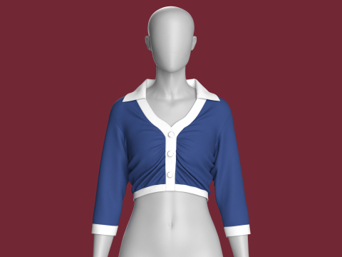 Modna koszula dziewczęca o kr&oacute;tkim kroju Model 3D