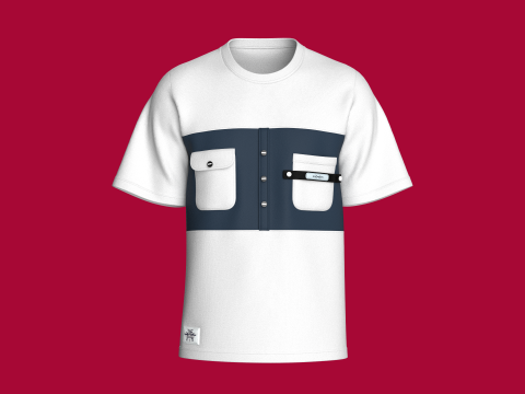 Heren T-shirt met dubbele zak en patch 3D Model