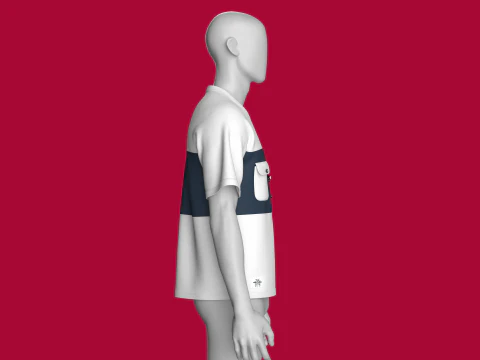 Camiseta masculina de bolso duplo com remendo Modelo 3D