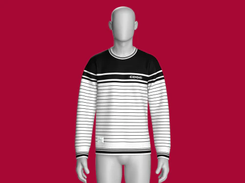 Men Striped Sweatshirt With Patch 3D Model