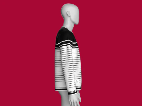 Men Striped Sweatshirt With Patch 3D Model