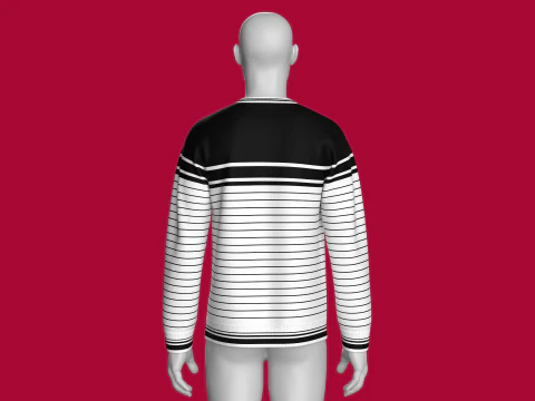 Men Striped Sweatshirt With Patch 3D Model
