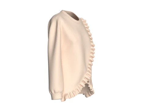 Moletom com babado diagonal para meninas Modelo 3D