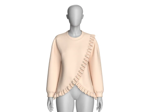 Moletom com babado diagonal para meninas Modelo 3D