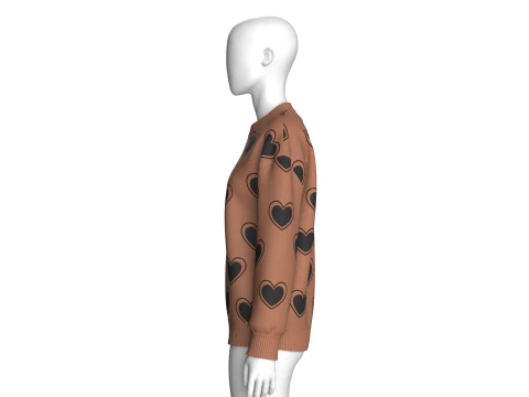 Girl Love Printed Shoulder Drop Sweater 3D Model