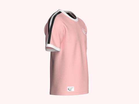 Camiseta masculina estampada listrada com patch Modelo 3D