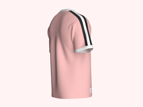 Camiseta masculina estampada listrada com patch Modelo 3D