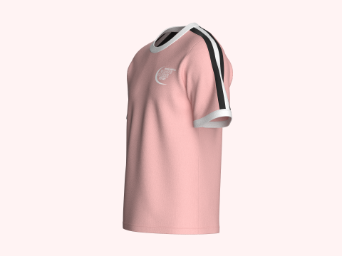 Camiseta masculina estampada listrada com patch Modelo 3D