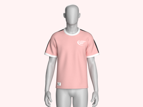 Camiseta masculina estampada listrada com patch Modelo 3D