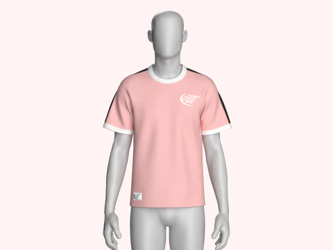 Men Printed Striped T-shirt With Patch 3D Model