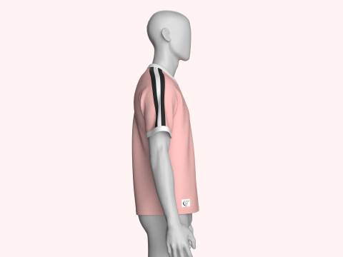 Camiseta masculina estampada listrada com patch Modelo 3D