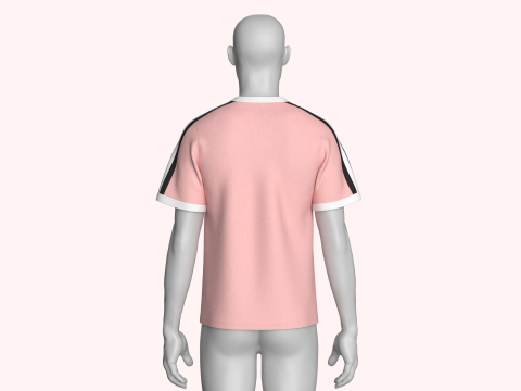 Camiseta masculina estampada listrada com patch Modelo 3D