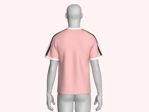 Men Printed Striped T-shirt With Patch 3D Model