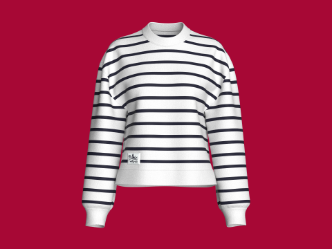 Gestreiftes Sweatshirt f&uuml;r M&auml;dchen mit Schulterausschnitt und Aufn&auml;her 3D Modell