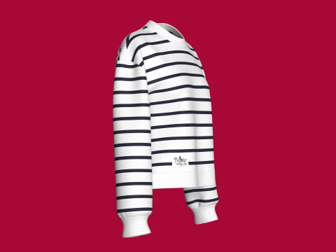 パッチ付きガールズショルダードロップストライプスウェットシャツ 3Dモデル