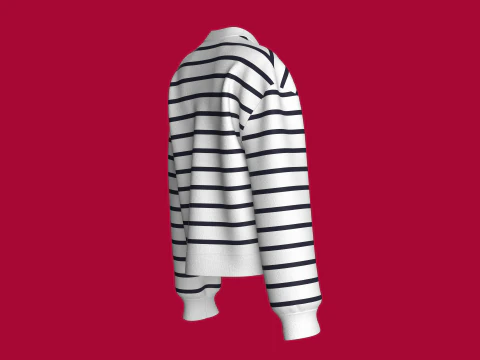 Moletom listrado de ombro para meninas com remendo Modelo 3D