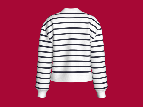 パッチ付きガールズショルダードロップストライプスウェットシャツ 3Dモデル