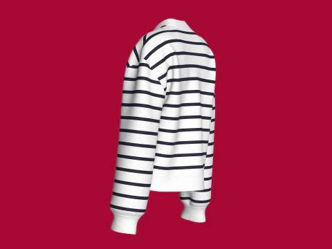 Moletom listrado de ombro para meninas com remendo Modelo 3D