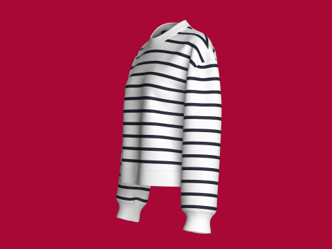 パッチ付きガールズショルダードロップストライプスウェットシャツ 3Dモデル